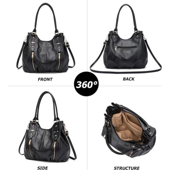 Retro Leather Tote Handbags for Women, Black - Picture 3 of 6